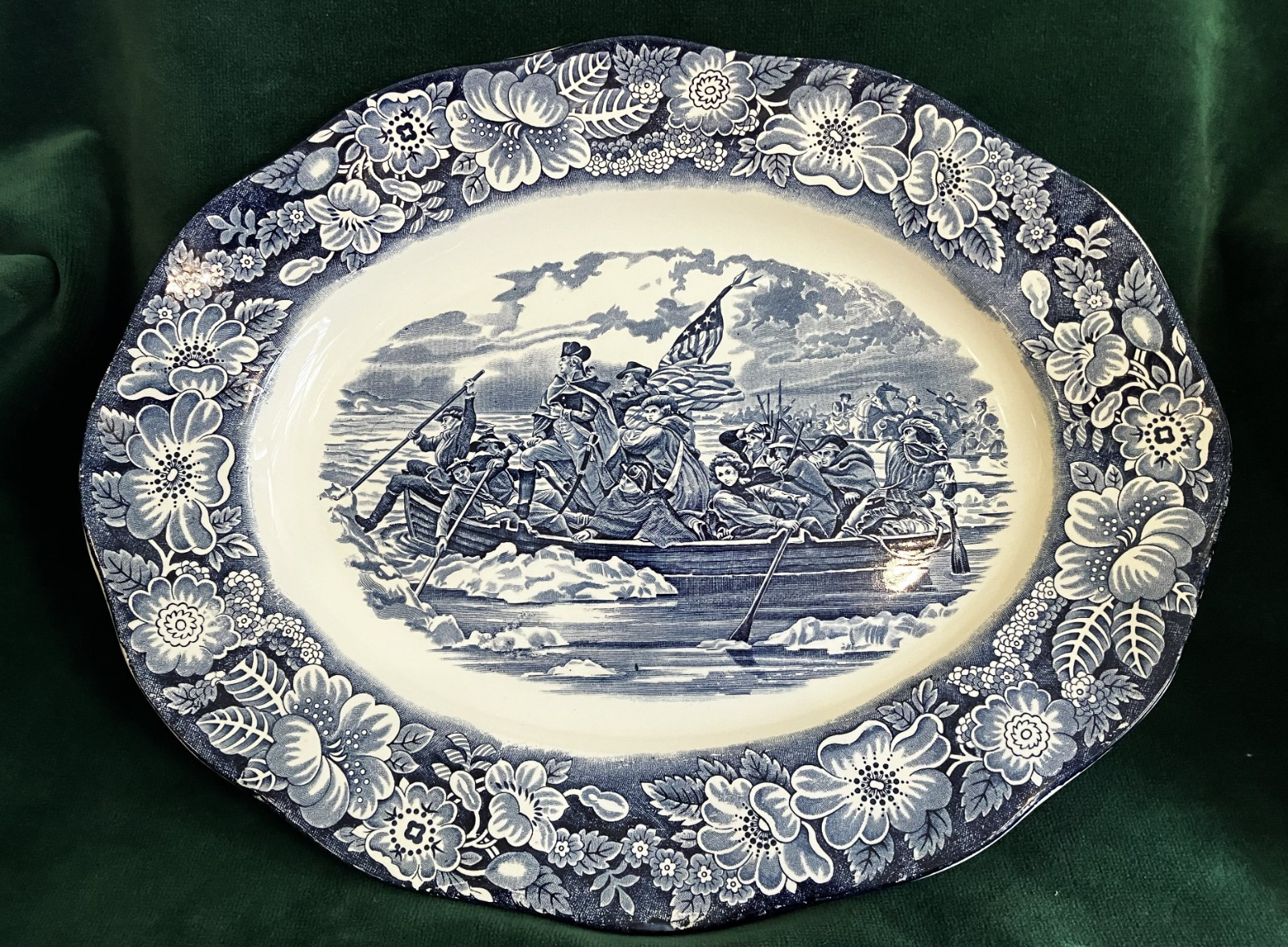 Liberty Blue “WASHINGTON CROSSING THE DELAWARE” 14” Oval Platter Serving Plate Liberty Blue “WASHINGTON CROSSING THE DELAWARE” 14” Oval Platter Serving Plate