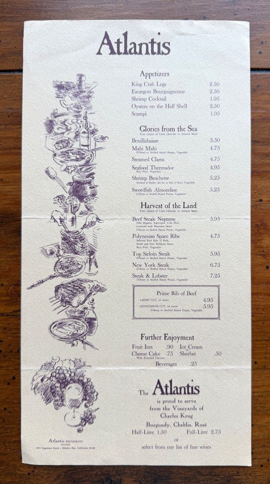 Vintage 1970s Atlantis Restaurant Menu San Diego CA Mission Bay SeaWorld Dining Vintage 1970s Atlantis Restaurant Menu San Diego CA Mission Bay SeaWorld Dining