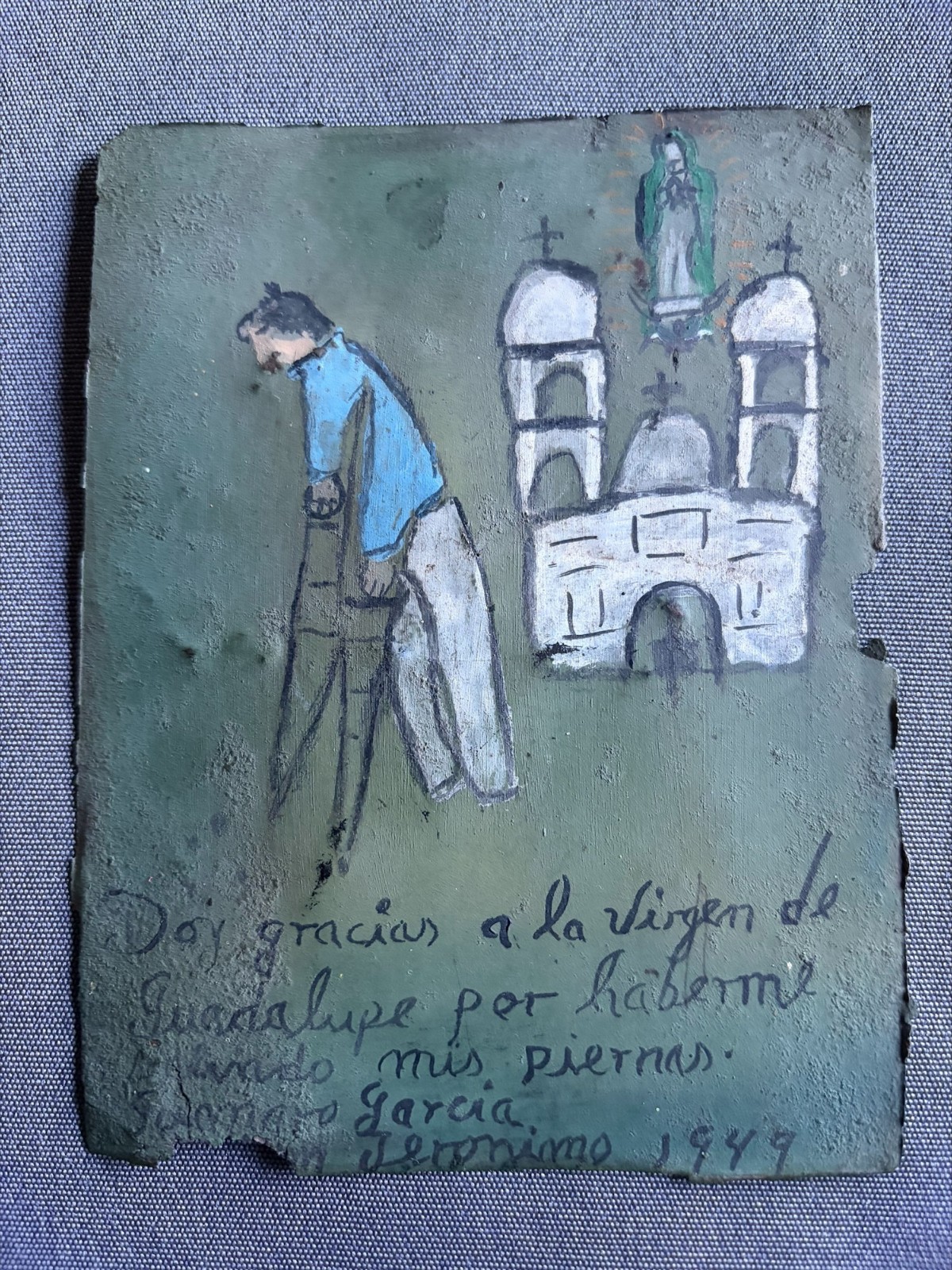 Antique Mexican Folk Art Tin Ex Voto Retablo VIRGEN DE GUADA 1949 4.25\