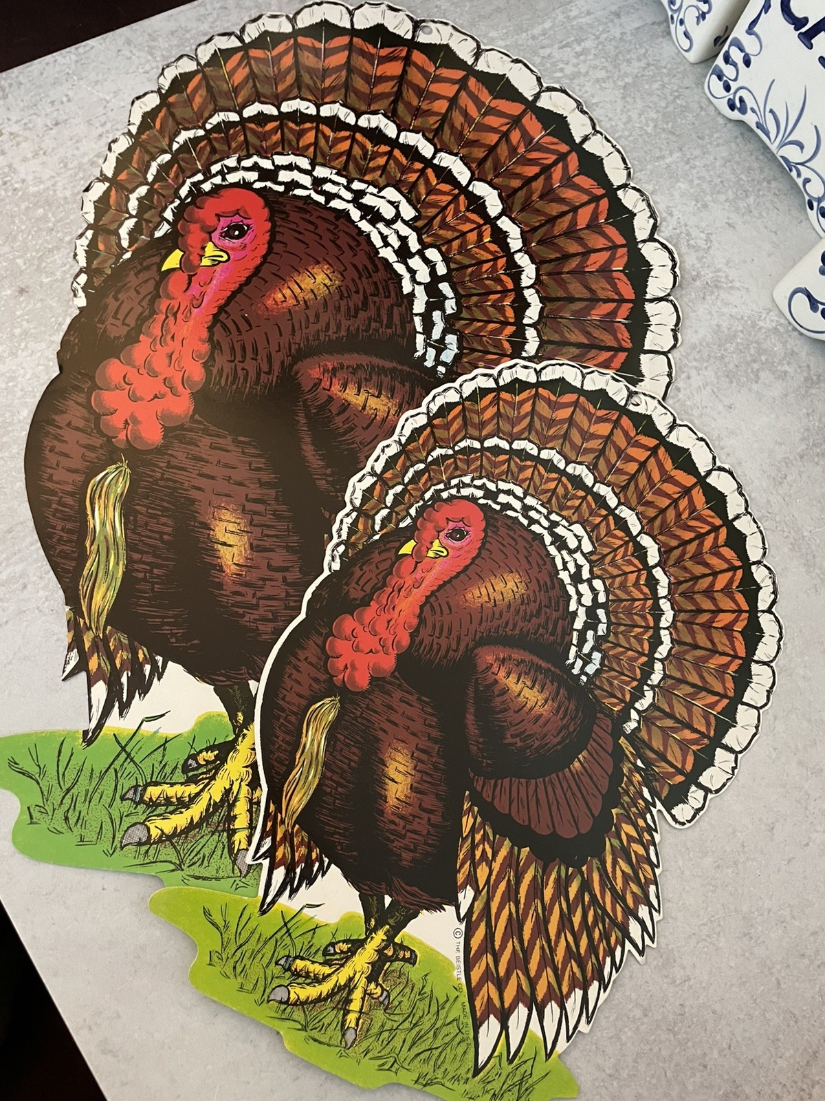 Beistle Co. Vintage Thanksgiving Die Cut 1972 (2)Turkey Wall Decor Made in USA