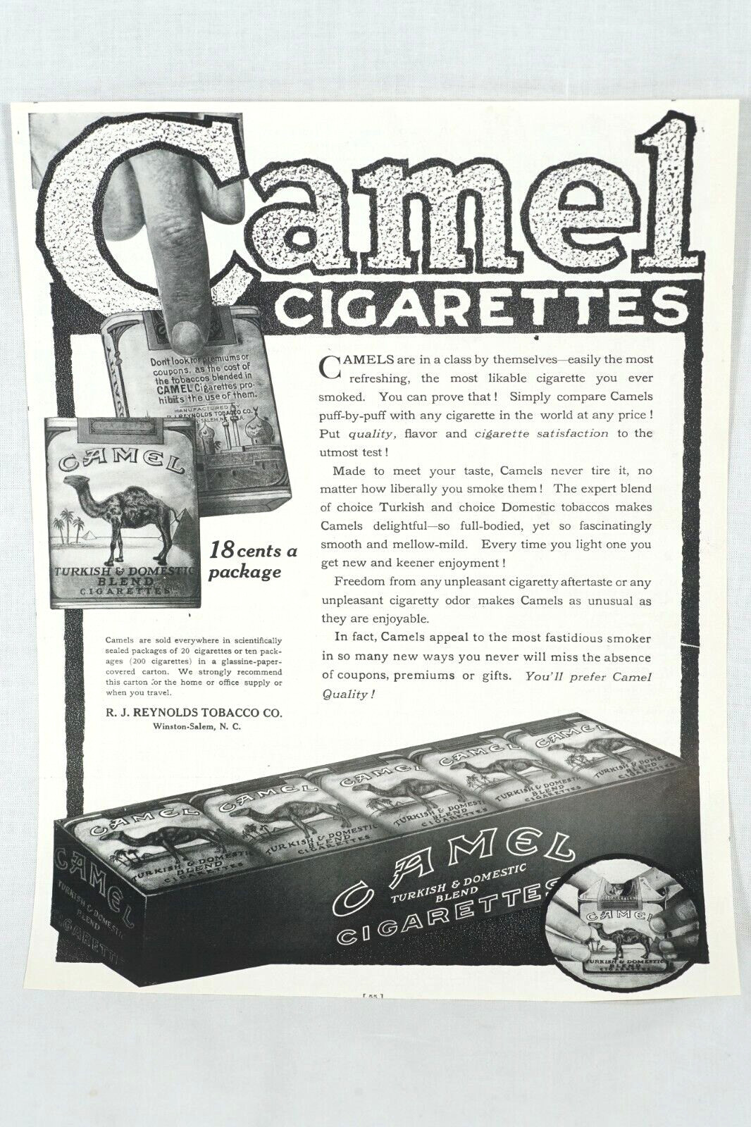 1916 Camel Cigarettes 12x9 In Full Page Advertisement Camel RJ Reynolds Tobacco