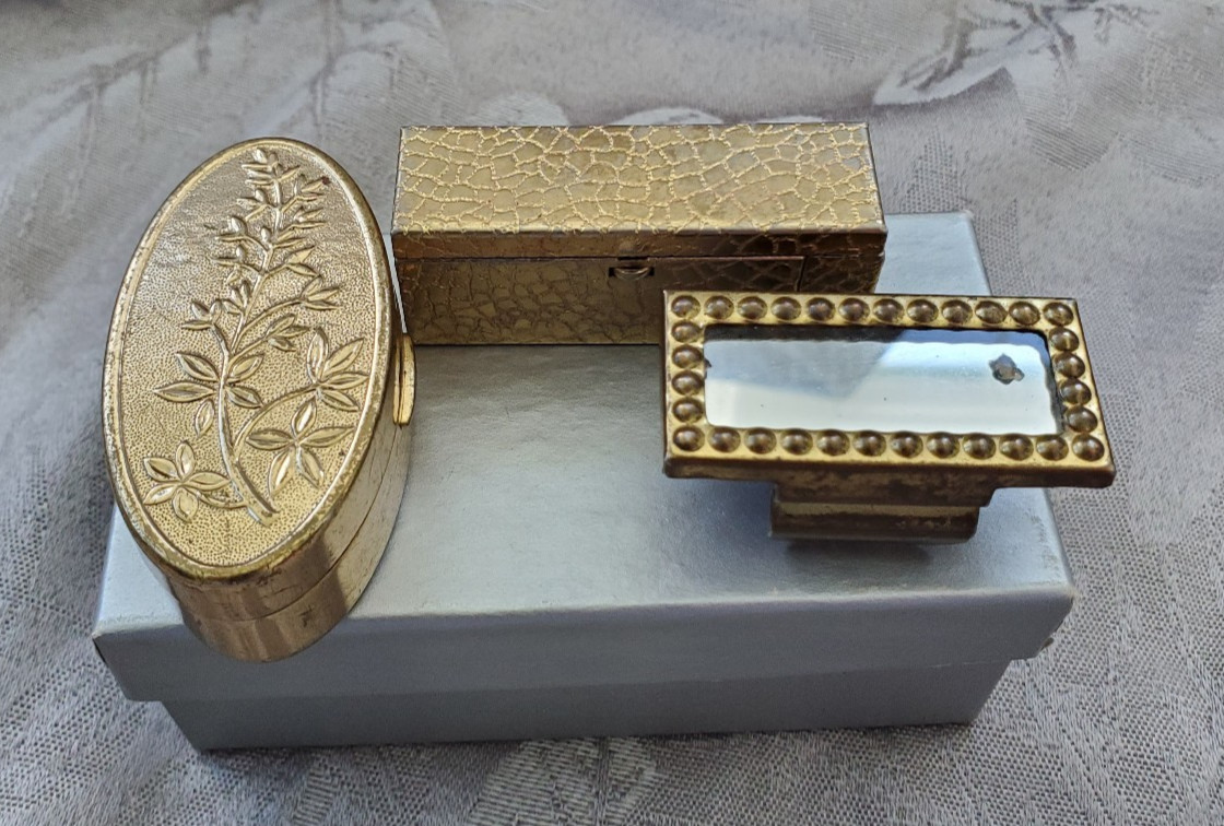3 Vtg 1950s 1960s Lipstick Holders Mirrors Max Factor  + Avon + Martex / Vintex