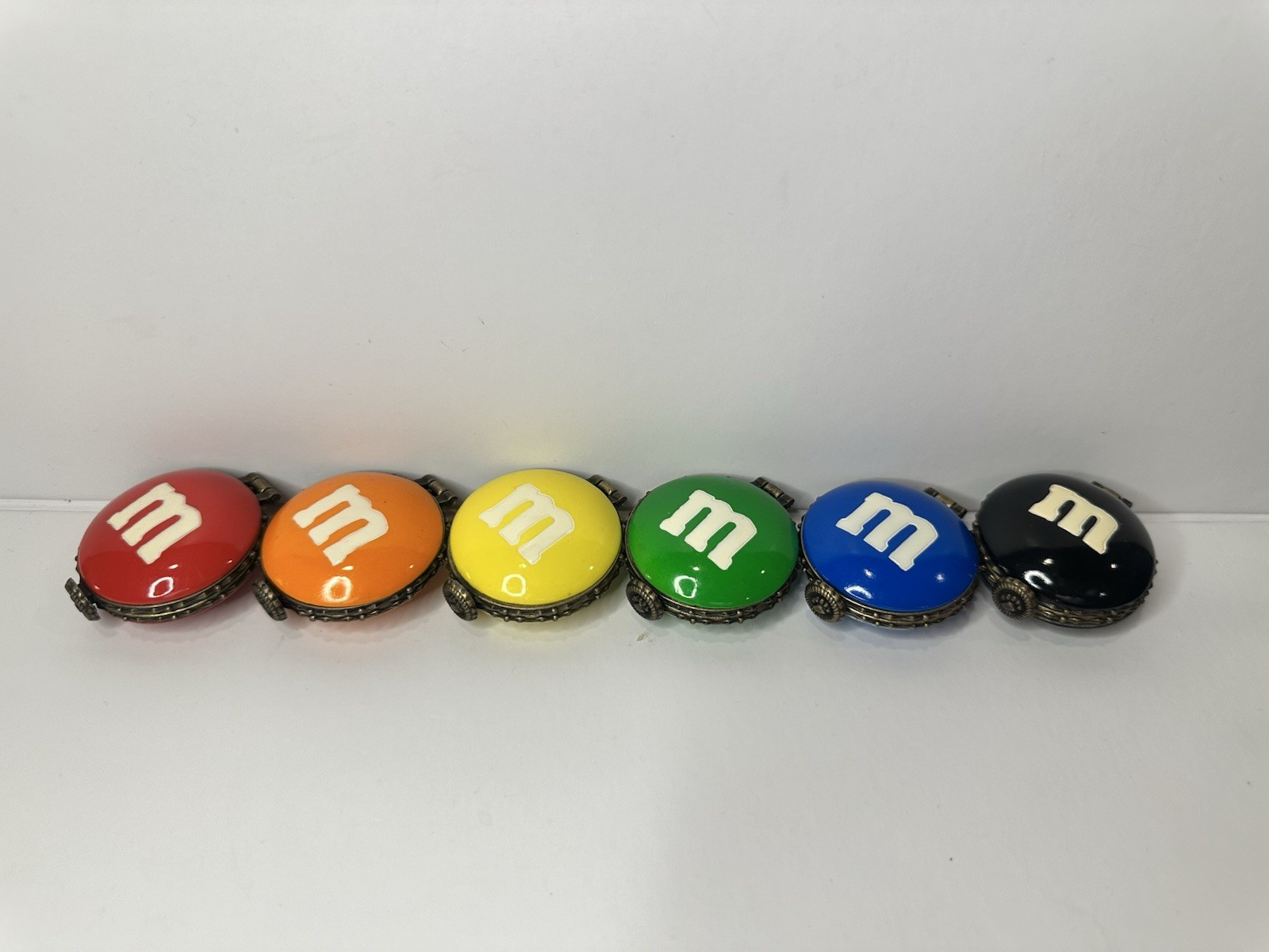 SET OF 6 M&M\'s Boyds Bears Small Hinged Trinket Treasure Boxes w Rare BLACK Box SET OF 6 M&M\'s Boyds Bears Small Hinged Trinket Treasure Boxes w Rare BLACK Box