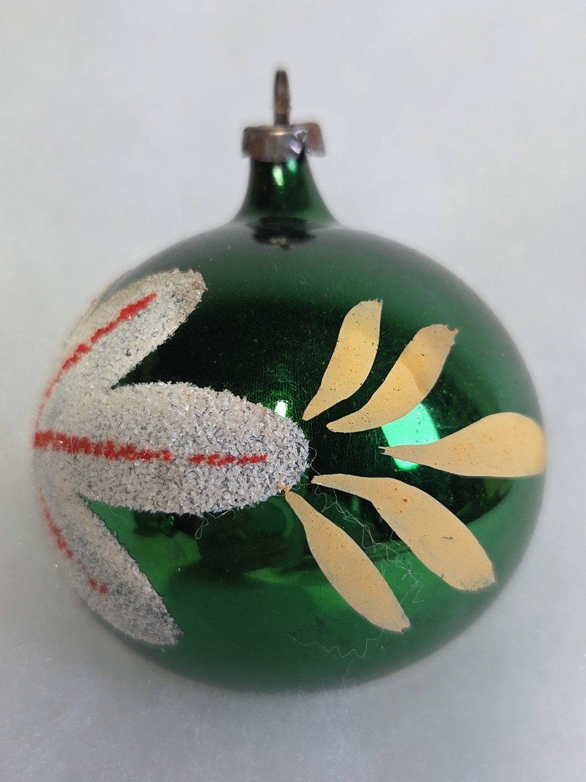 Vntg.Christmas German Mercury Glass Green Ornament Hand Painted Mica MCM Vntg.Christmas German Mercury Glass Green Ornament Hand Painted Mica MCM