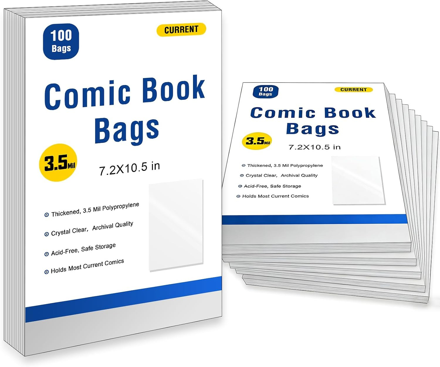 1000Ct Current Comic Book Bags,3.5 Mil Thick Comic Book Sleeves,Acid-Free Crysta 1000Ct Current Comic Book Bags,3.5 Mil Thick Comic Book Sleeves,Acid-Free Crysta