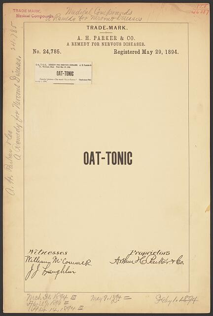 Photo:A H Parker Co Oat-Tonic Trade Mark Remedy for Nervous Diseases 1894