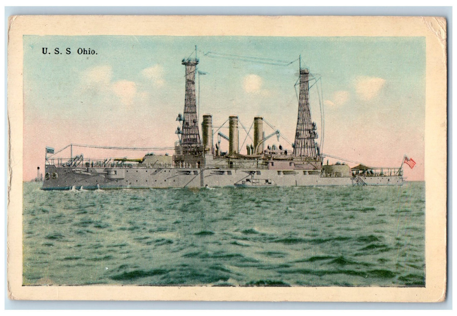 1916 View Of  U.S Navy Ship Newport Ohio OH, Amerian Flag Scene Vintage Postcard