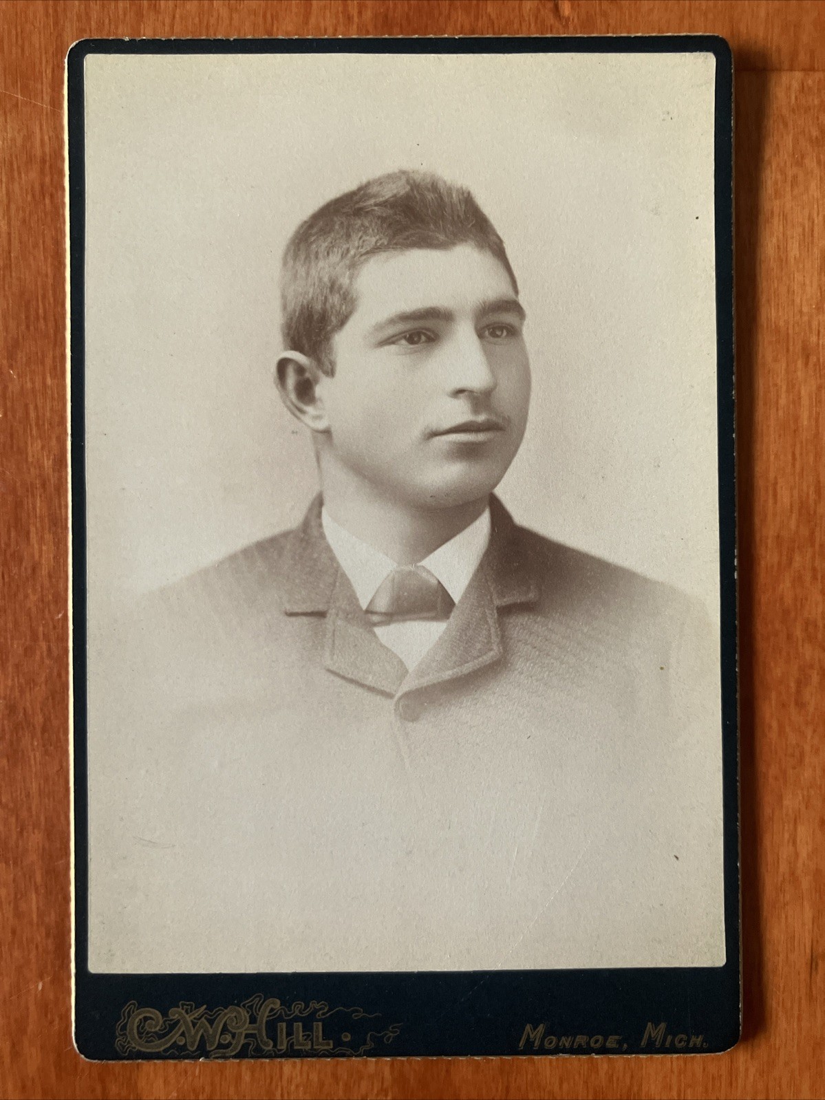 Handsome Young Man Cabinet Card Antique Photo C W Hill Monroe MI