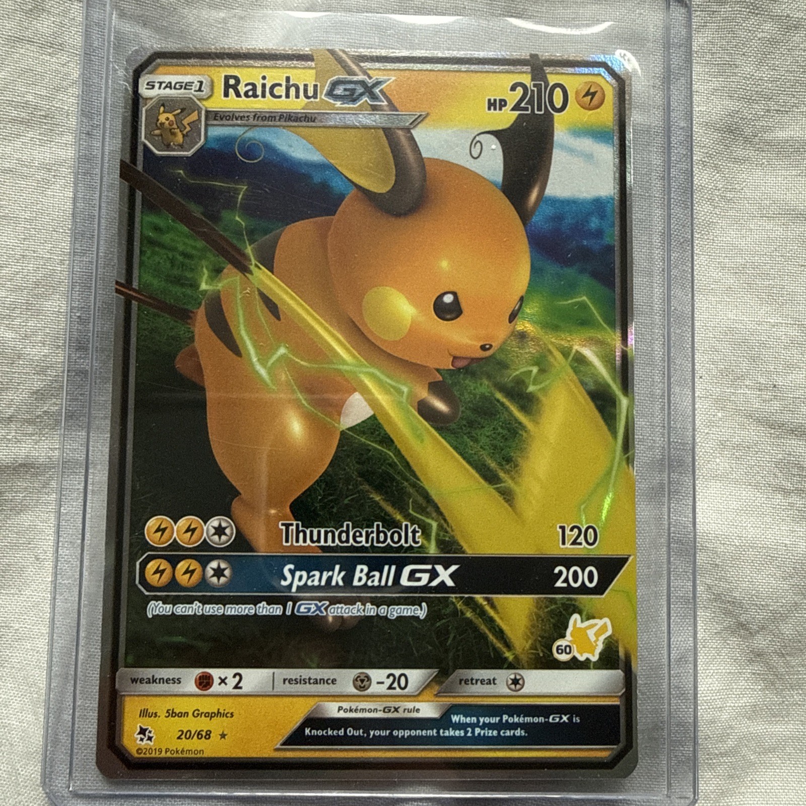 RAICHU GX 20/68 HIDDEN FATES GX RARE HOLO NEAR MINT 1 RAICHU GX 20/68 HIDDEN FATES GX RARE HOLO NEAR MINT 1