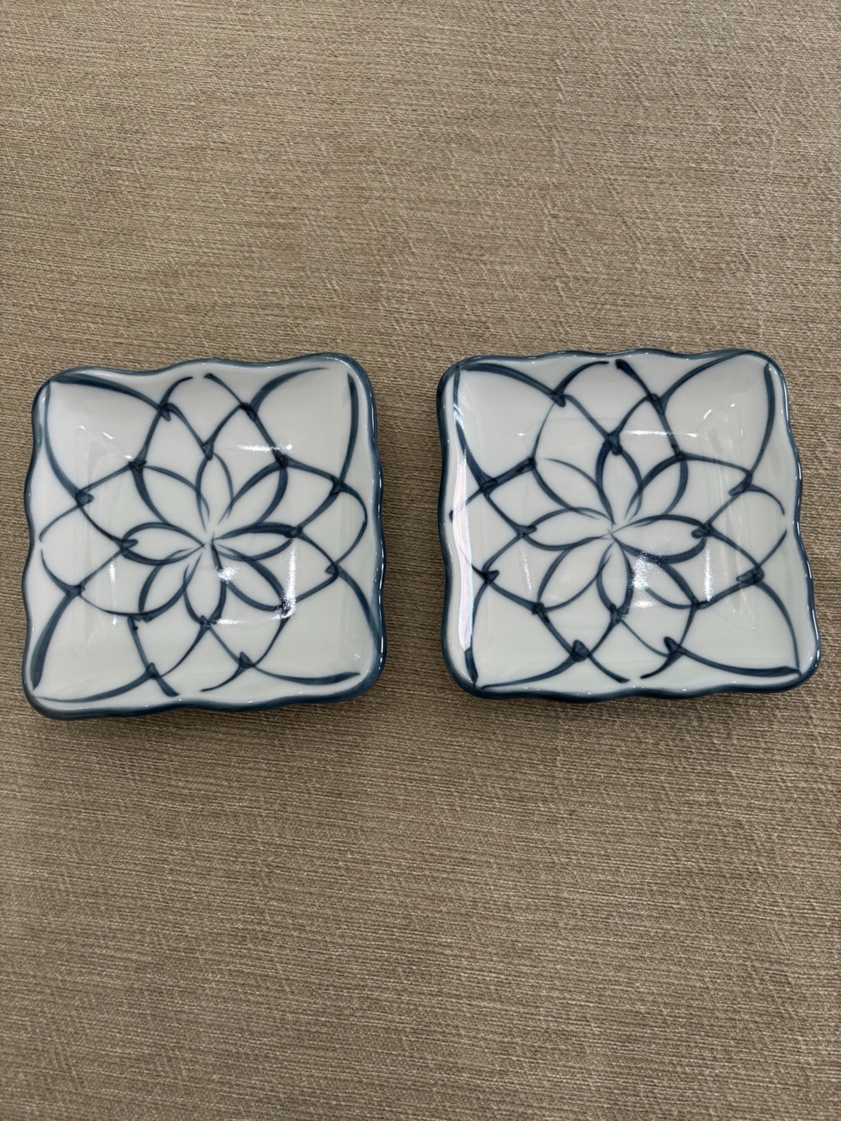 Two Vintage Blue And White Hand Painted Japanese Porcelain Teshiozara Plates Two Vintage Blue And White Hand Painted Japanese Porcelain Teshiozara Plates