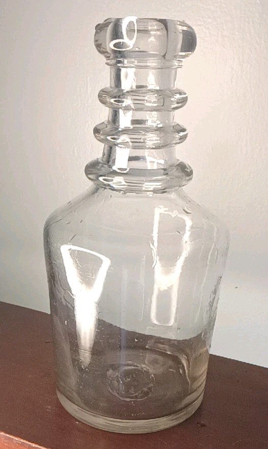 Antique 18/19th cent(?) Hand Blown Glass Decanter FOUR RINGS VERY RARE VGC Antique 18/19th cent(?) Hand Blown Glass Decanter FOUR RINGS VERY RARE VGC