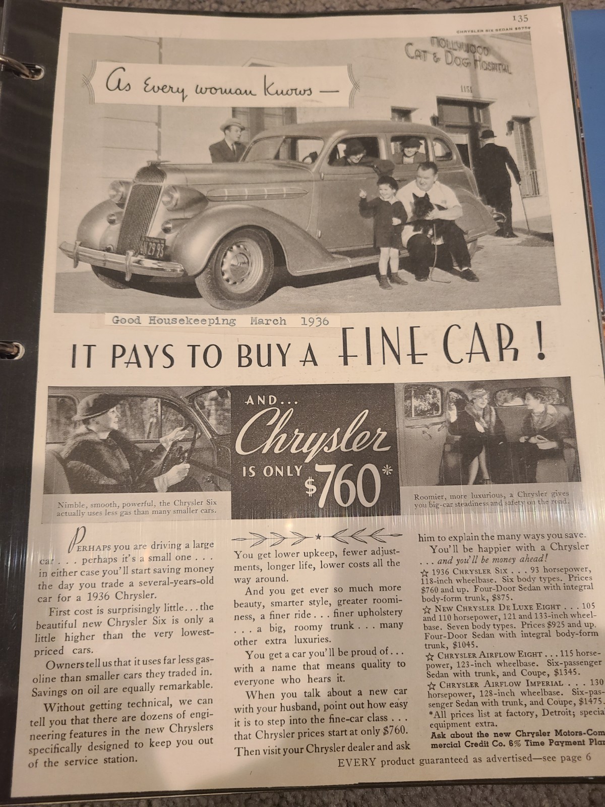 1936 CHRYSLER SIX It Pays to Buy Fine Car Automobile Hollywood Vtg PRINT AD Vint
