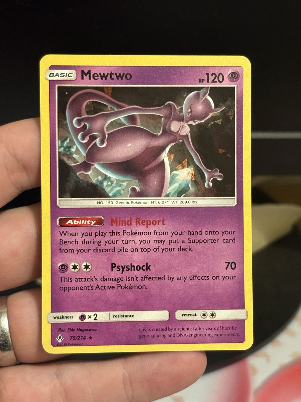 Pokemon Card Mewtwo Unbroken Bonds Cracked Ice Holo Rare 75/214 Pokemon Card Mewtwo Unbroken Bonds Cracked Ice Holo Rare 75/214