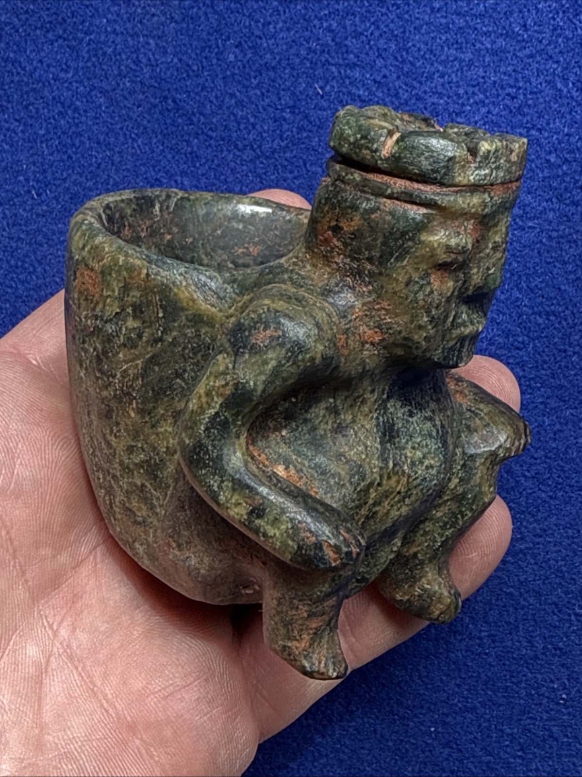 Pre Columbian Human Effigy Cerimonial Cup Green Jadite From Peru W/ Motley COA Pre Columbian Human Effigy Cerimonial Cup Green Jadite From Peru W/ Motley COA