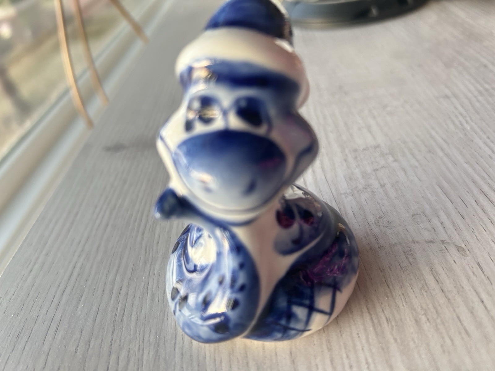 Gzhel Style Blue & White Horse Stallion & Inch Worm 2 Figurines, Ceramic EUC
