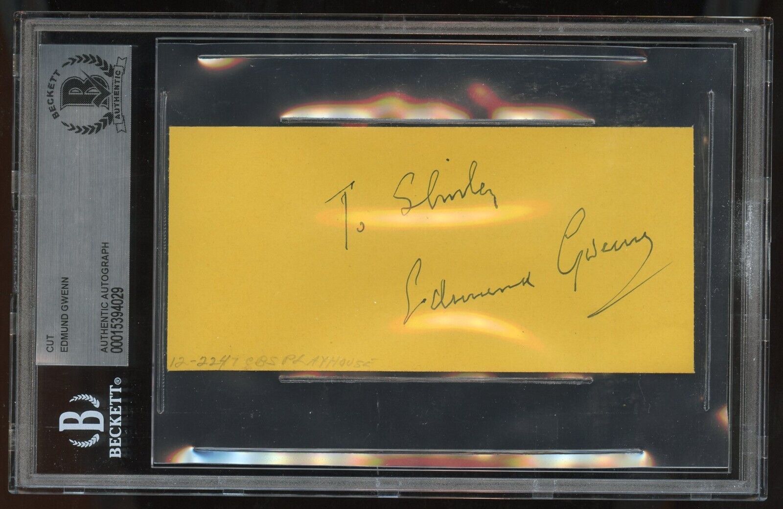 Edmund Gwenn signed 2x5 autograph auto on 12-22-47 at CBS Playhouse BAS Slabbed