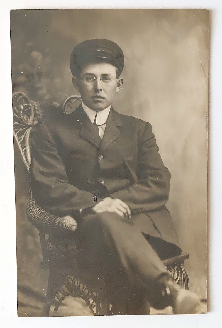 C 1915 OCCUPATIONAL RPPC STUDIO PORTRAIT RAILROAD STATION MASTER TRAIN CONDUCTOR