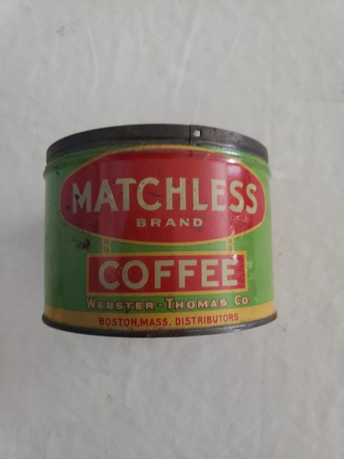 Vintage MATCHLESS BRAND Coffee Can Tin WEBSTER THOMAS CO BOSTON MA RARE NO LID