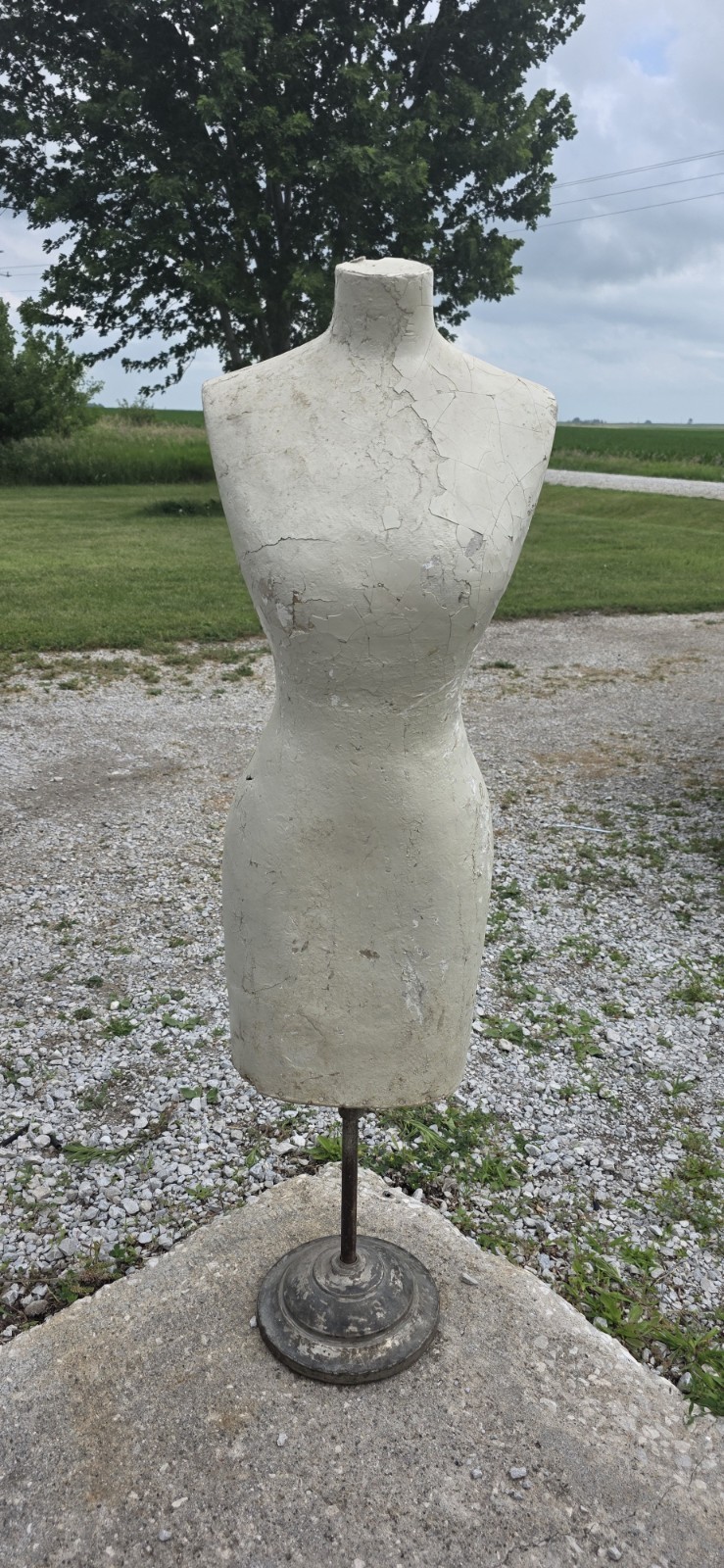Antique Papier Mache Female Dress Form Mannequin Dressmakers Form Cast Iron Base