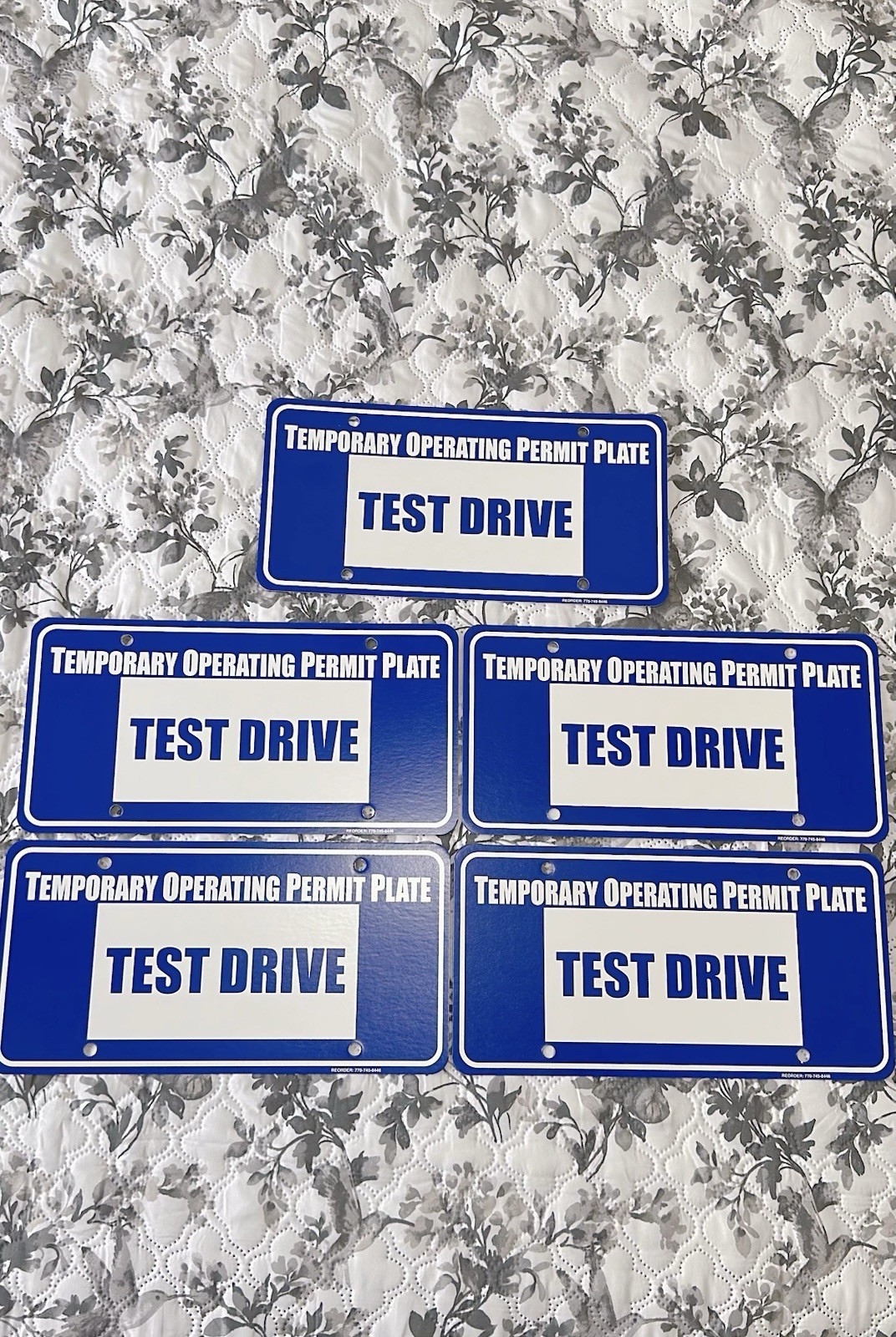 Lot of 5 Temporary Operating Permits Test Drive Tag Dealer Plate Blue Car Tags