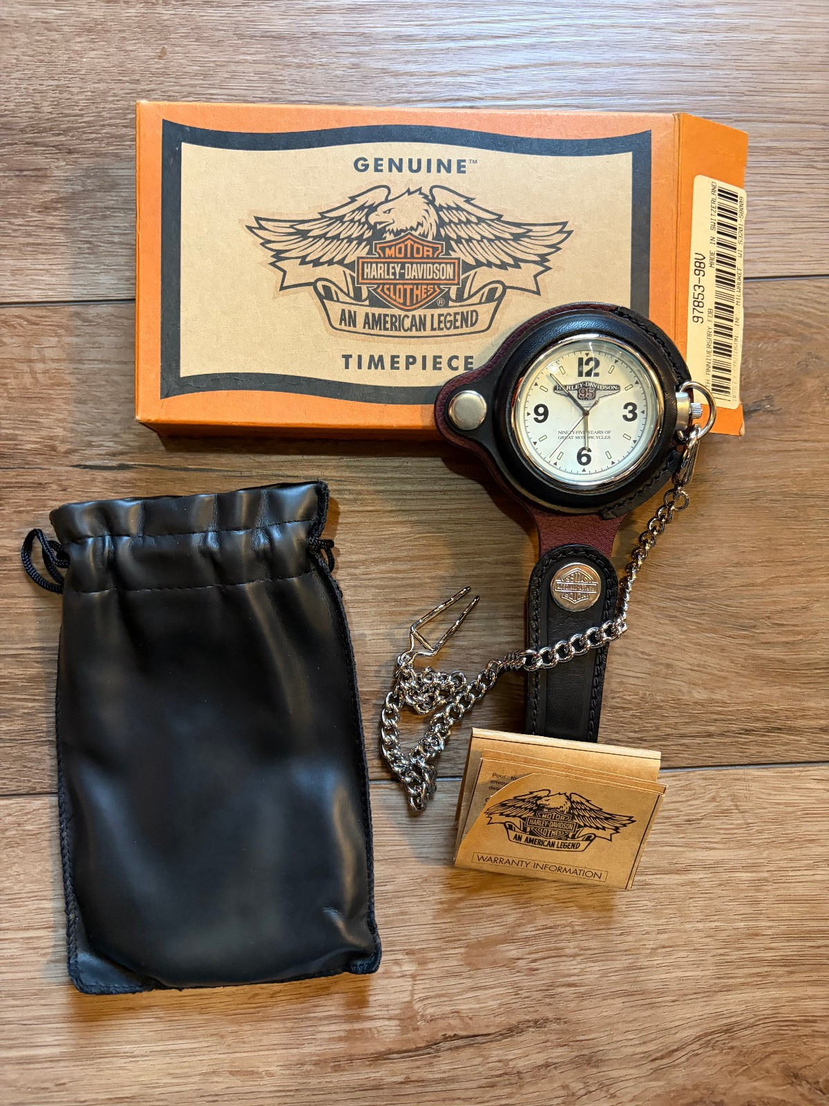 Harley Davidson - Genuine Timepiece w/chain & Leather Belt Loop & Pouch - NEW