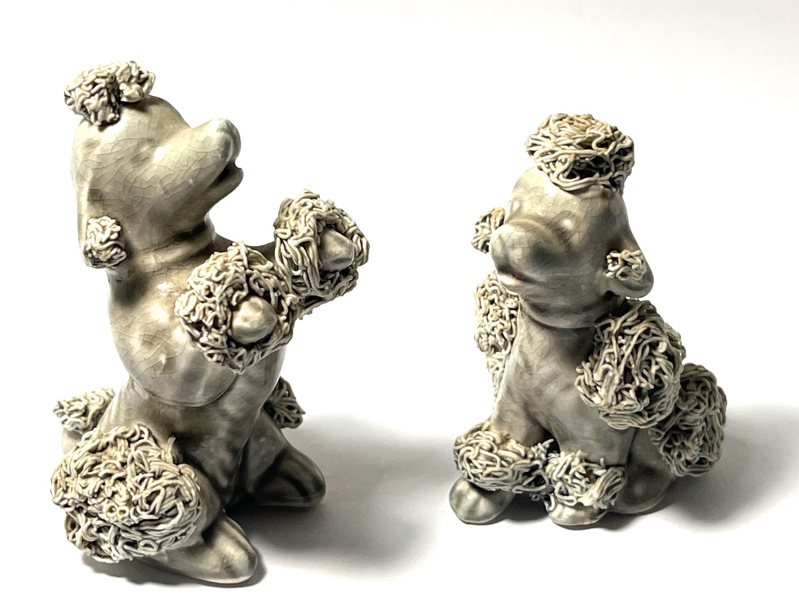 Vintage 1950’s Spaghetti Texture Curly Poodles Set- 2 Dog Figurines Gray Ceramic Vintage 1950’s Spaghetti Texture Curly Poodles Set- 2 Dog Figurines Gray Ceramic