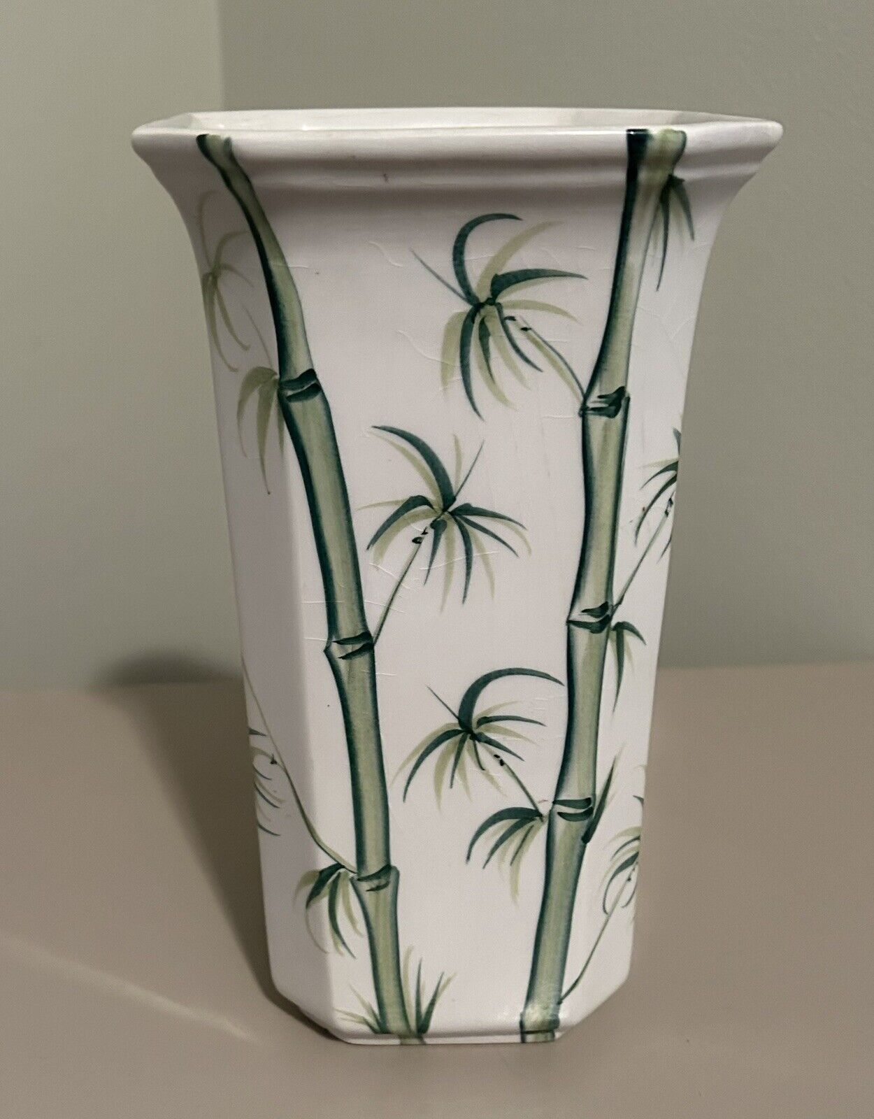 Hand Painted Vase bamboo pattern Made In Italy By Artist Ceramiche Leonardo.