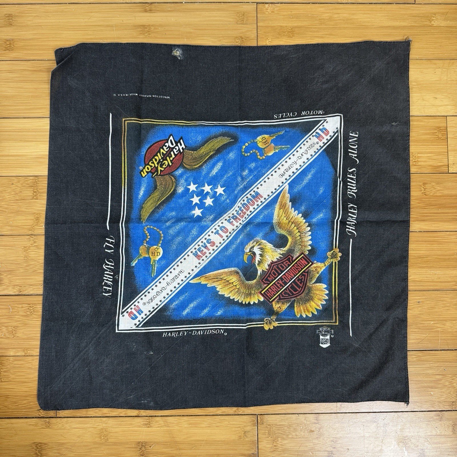 Vintage 90’s Harley Davidson Keys To Freedom Biker Black Bandana - 23.5 X 23.5