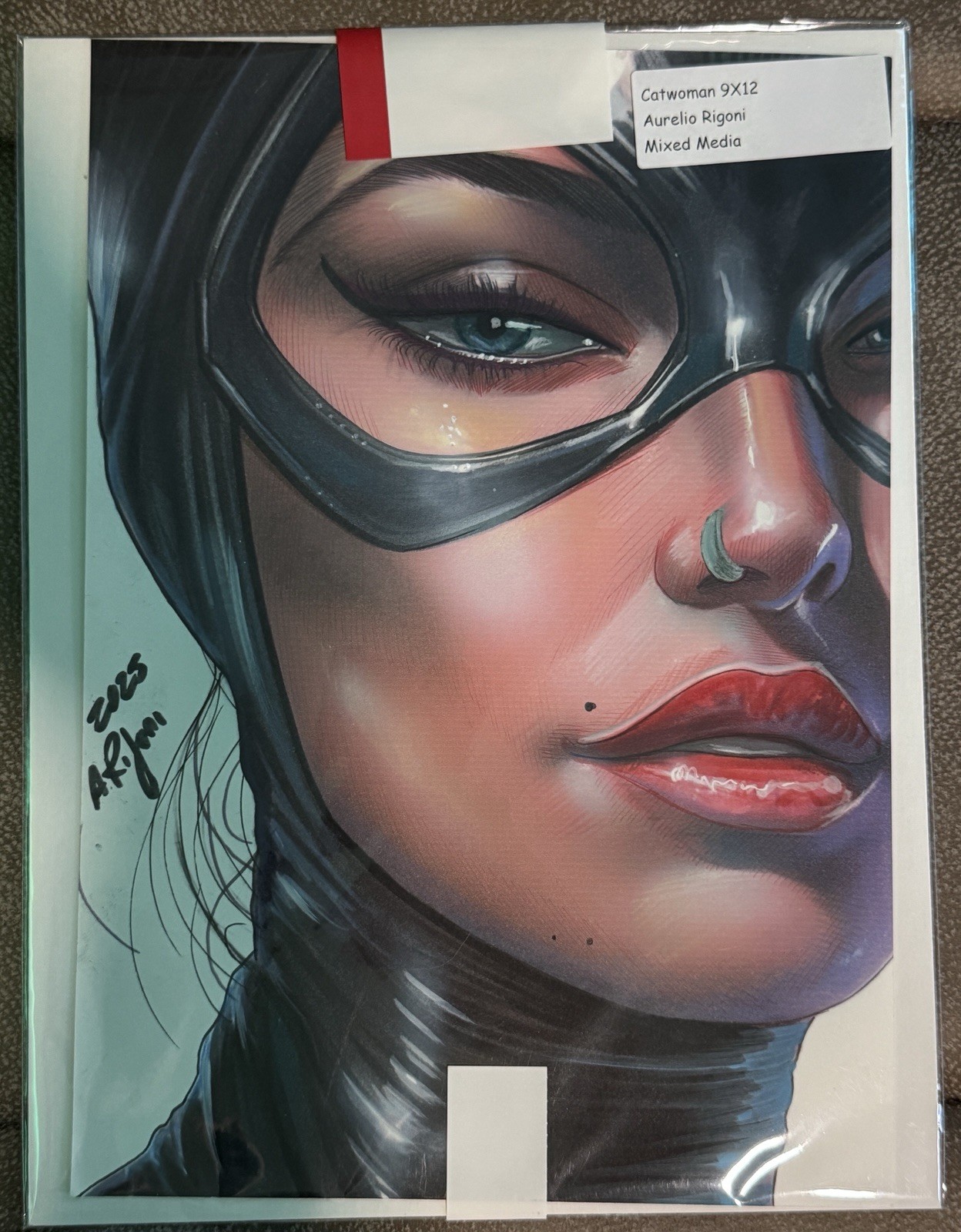Catwoman Original Art Aurelio A. Rigoni 2025 Signed 9x12 Mixed Media DC