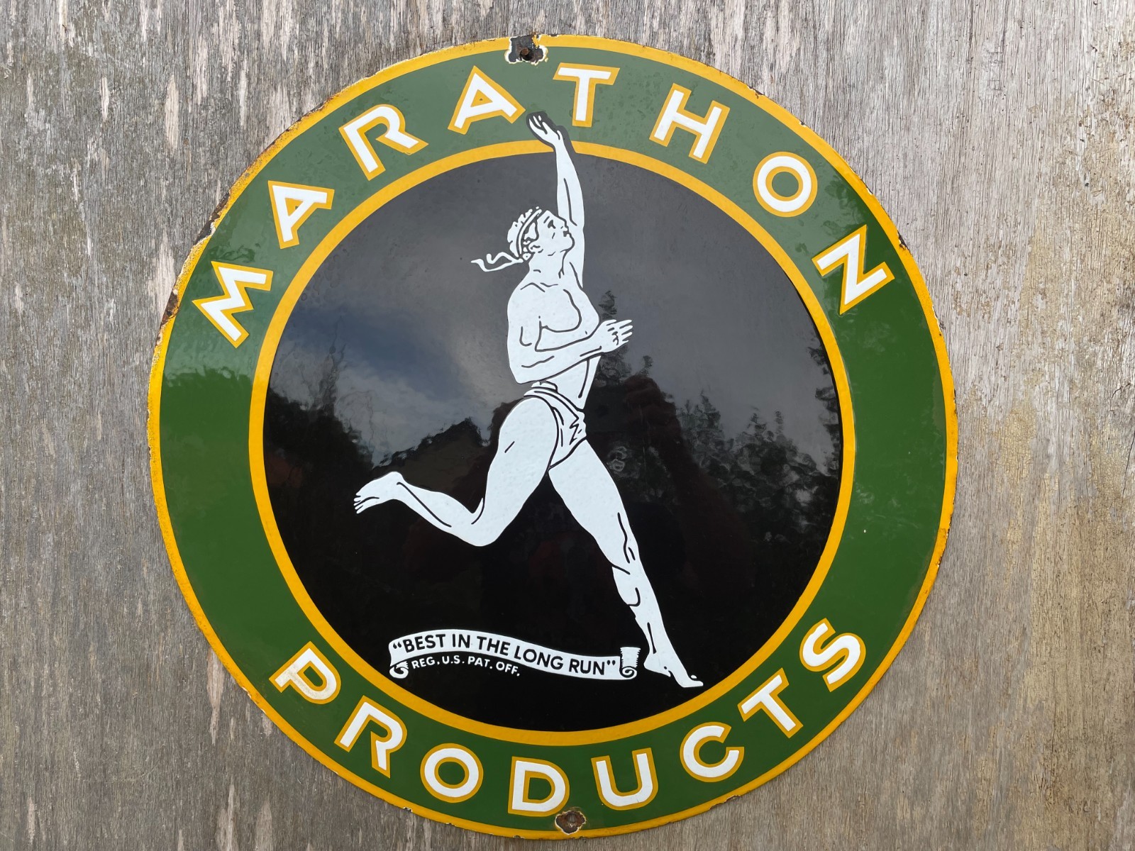 MARATHON porcelain sign advertising vintage garage 20