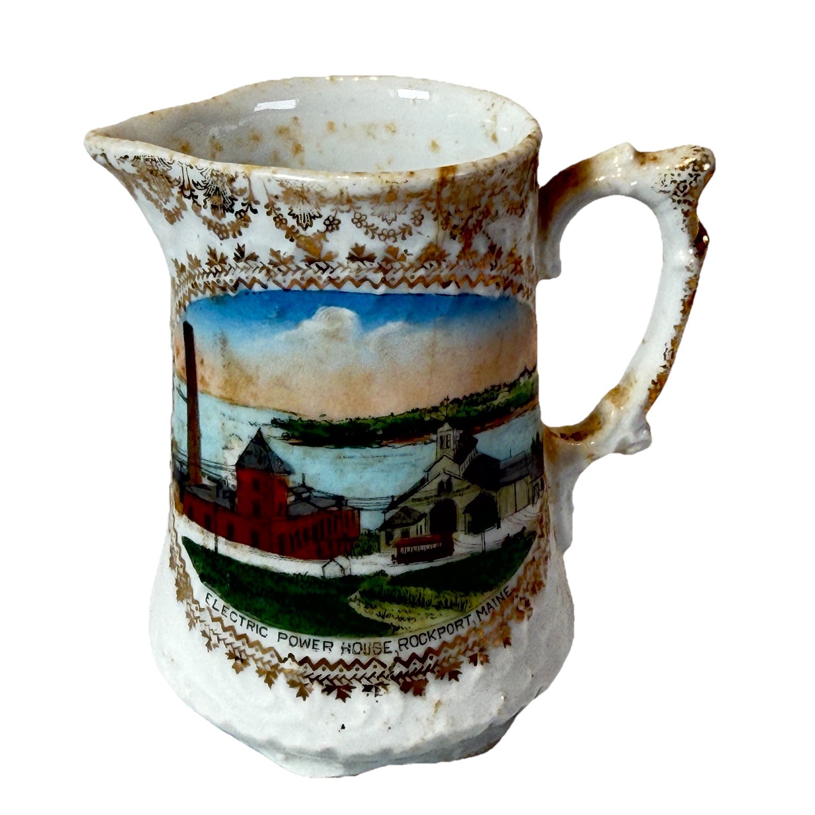 ROCKPORT MAINE ME Antique ELECTRIC POWER HOUSE Souvenir WHEELOCK China Creamer ROCKPORT MAINE ME Antique ELECTRIC POWER HOUSE Souvenir WHEELOCK China Creamer