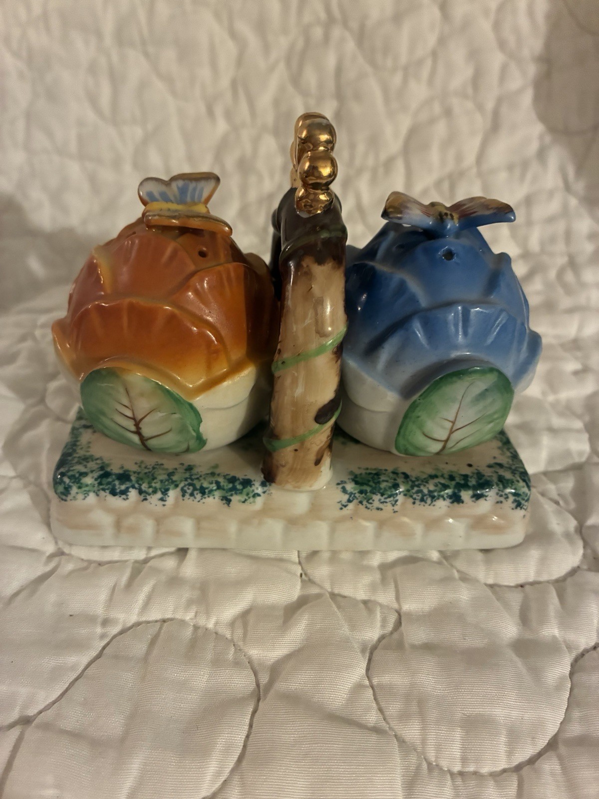 Vintage 3 Piece S/P Cabbage With Butterflies Orange & Blue