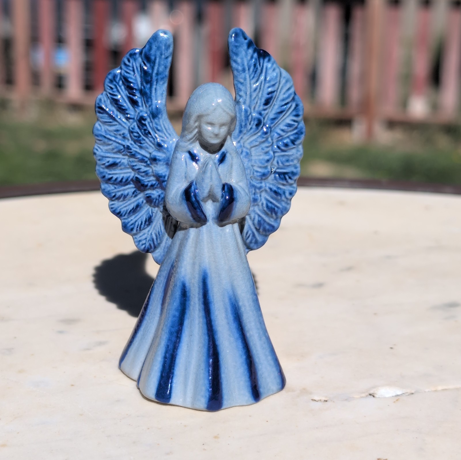 Eldreth Salt Glazed Blue Pottery Angel Figurine Signed 1997 3.5\