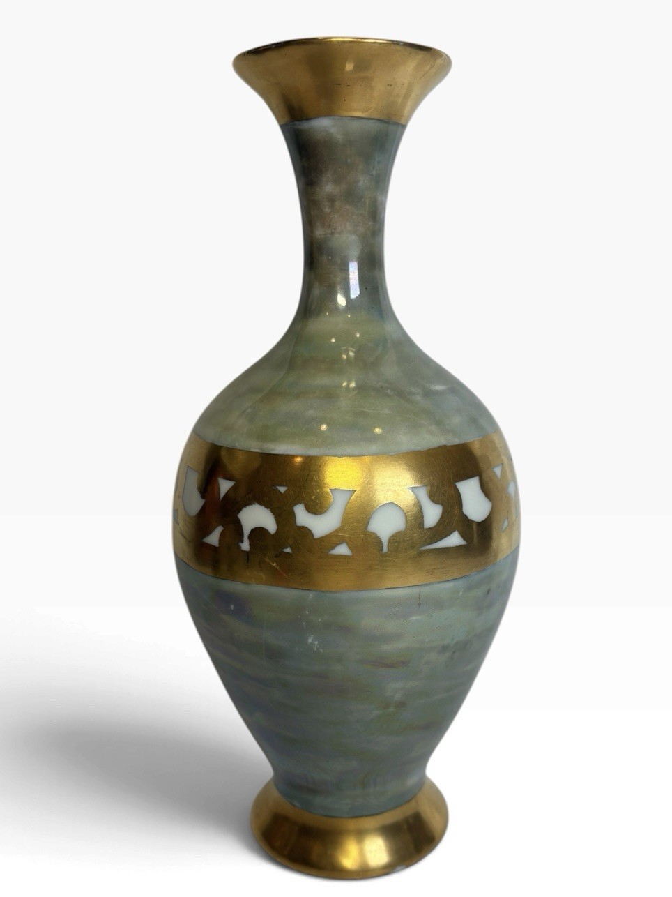 Vintage Fraunfelter Porcelain Vase Art Deco Geometric Signed Iridescent 10 Vintage Fraunfelter Porcelain Vase Art Deco Geometric Signed Iridescent 10