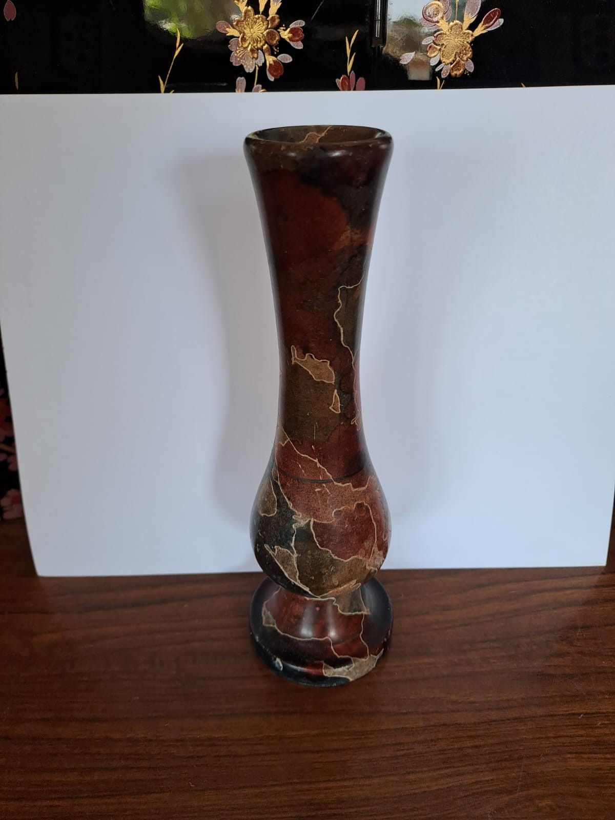 Vintage Polished Natural Stone Vase Marbled Red Brown Onyx Marble Bud Vase Boho 