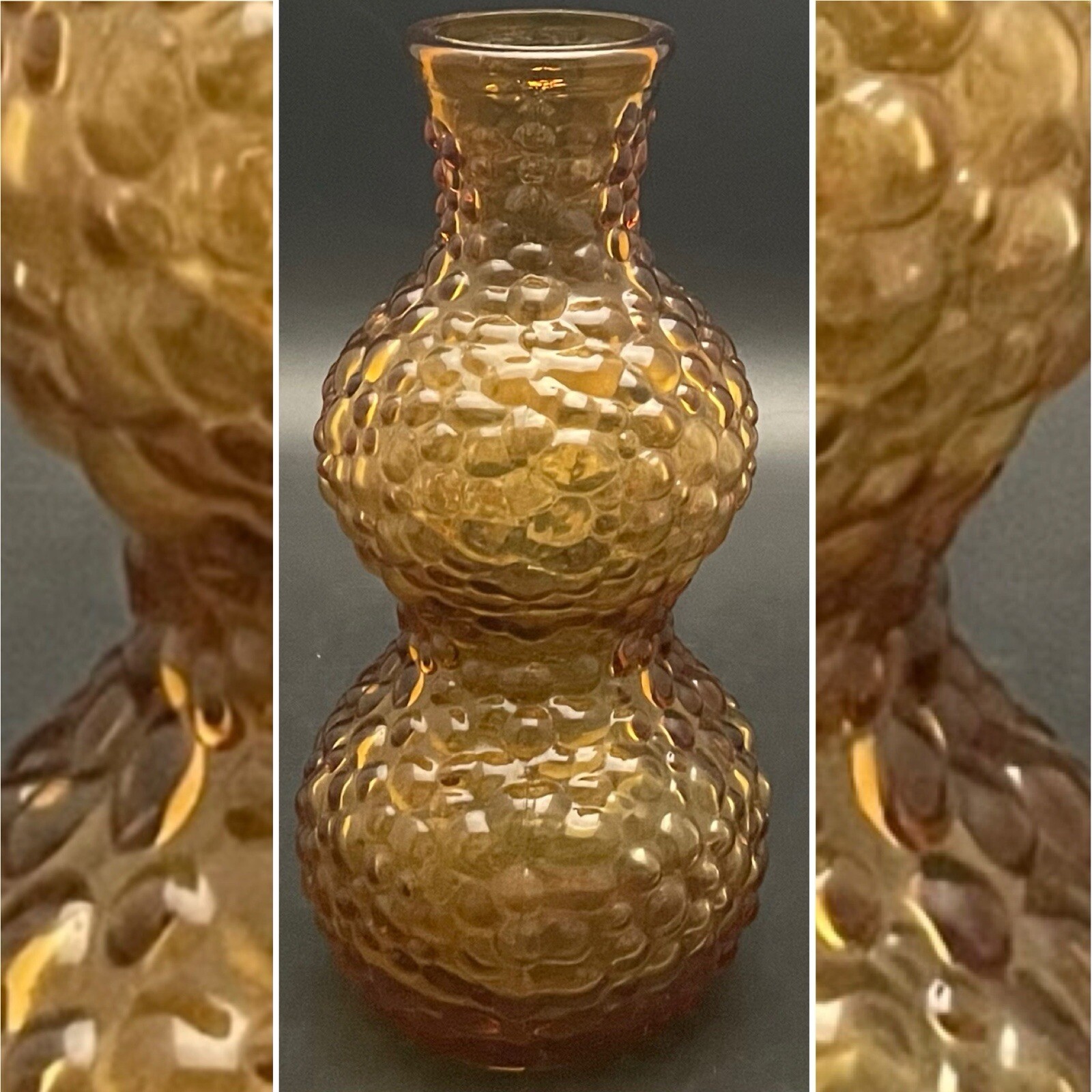 MCM Amber Brutalist Handcrafted Hourglass Hobnail Vase Made in Italy 7.5