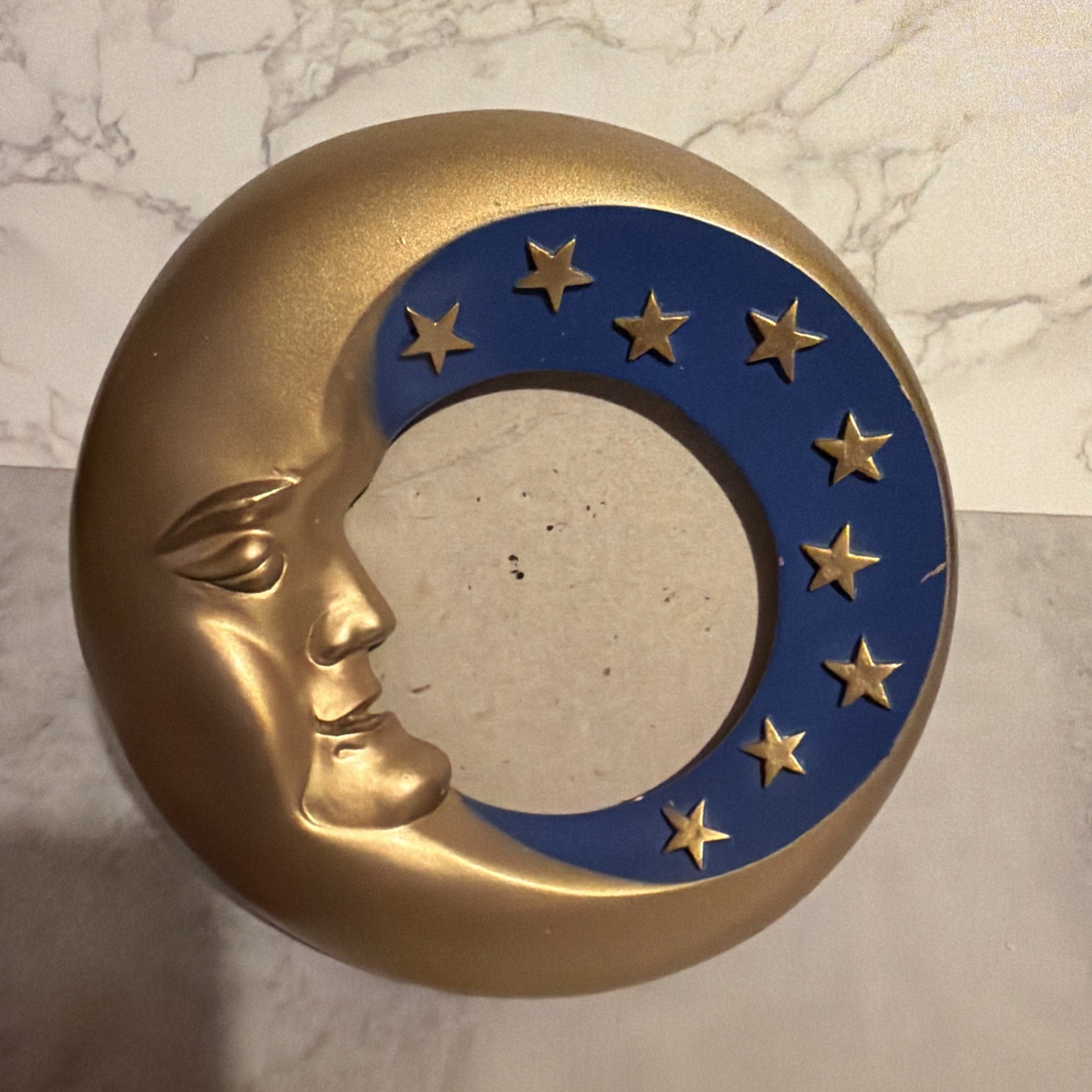 Vtg 1993 CELESTIAL by fetco Crescent Moon & Stars Blue & Gold Picture Frame