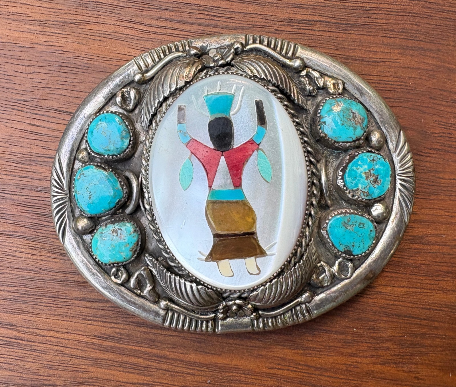 NATIVE AMERICAN BOWANNIE SILVER INLAY BUCKLE