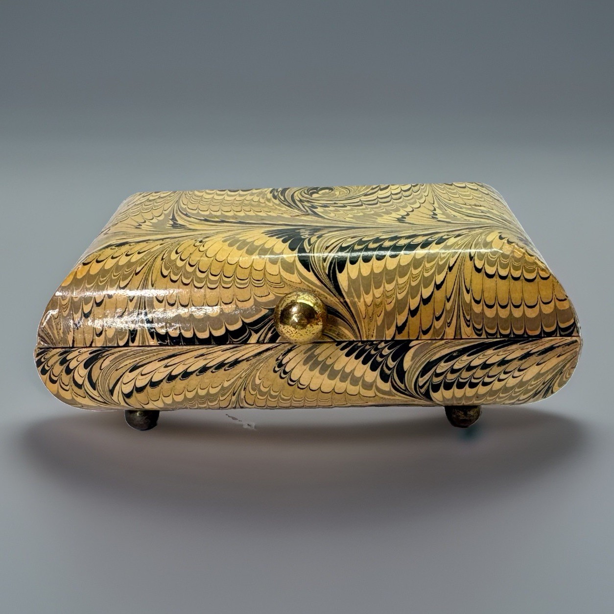 Vintage Theodora Signed Wood Decoupage Trinket/Jewelry Box Feathered Design EUC Vintage Theodora Signed Wood Decoupage Trinket/Jewelry Box Feathered Design EUC