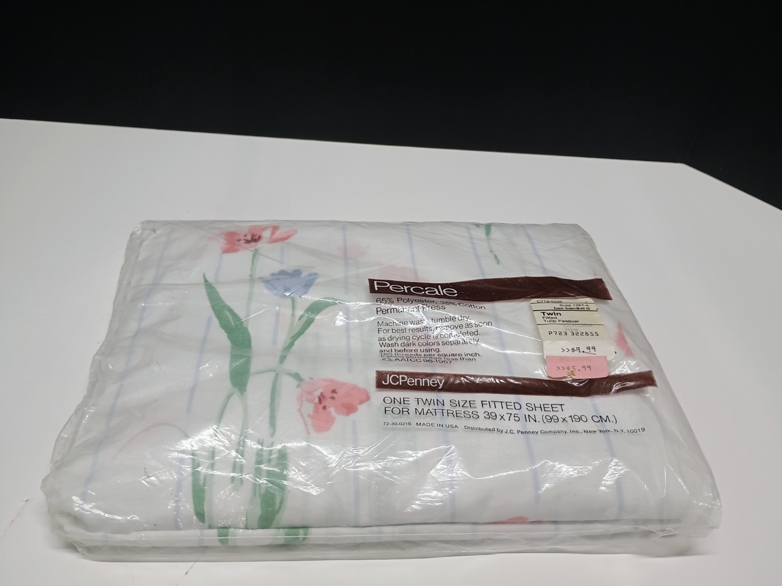 Vtg percale JCPenney twin fitted sheet Tulip Festival NEW granny core