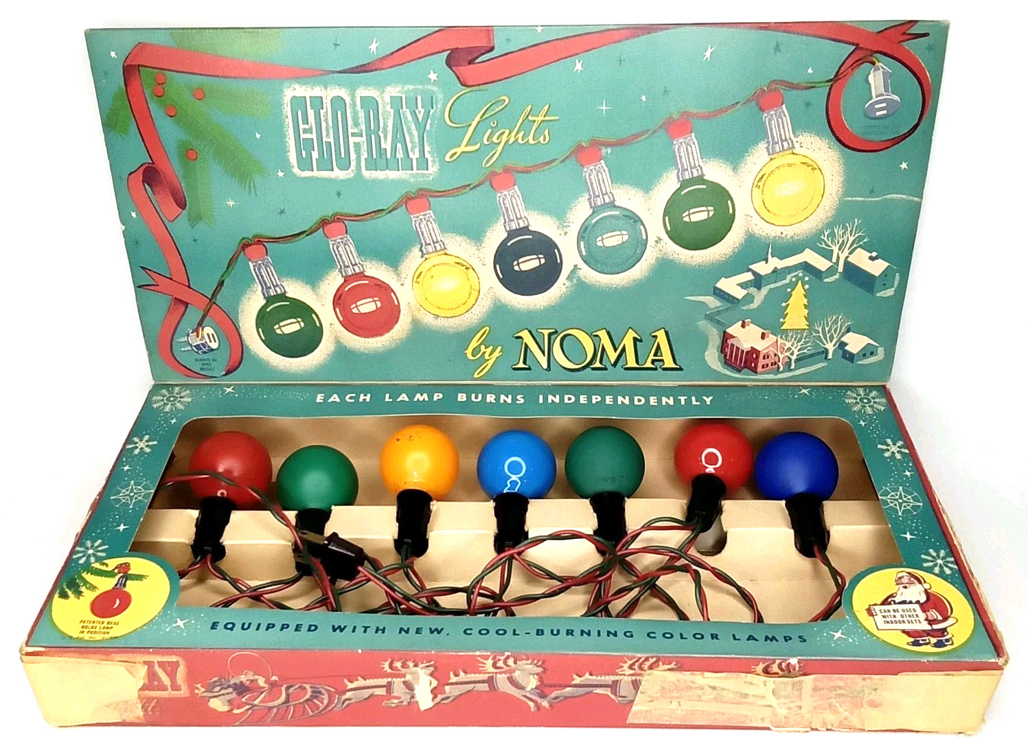 Antique 1940s NOMA Glo-Ray Christmas Lights With Original Box Made In USA