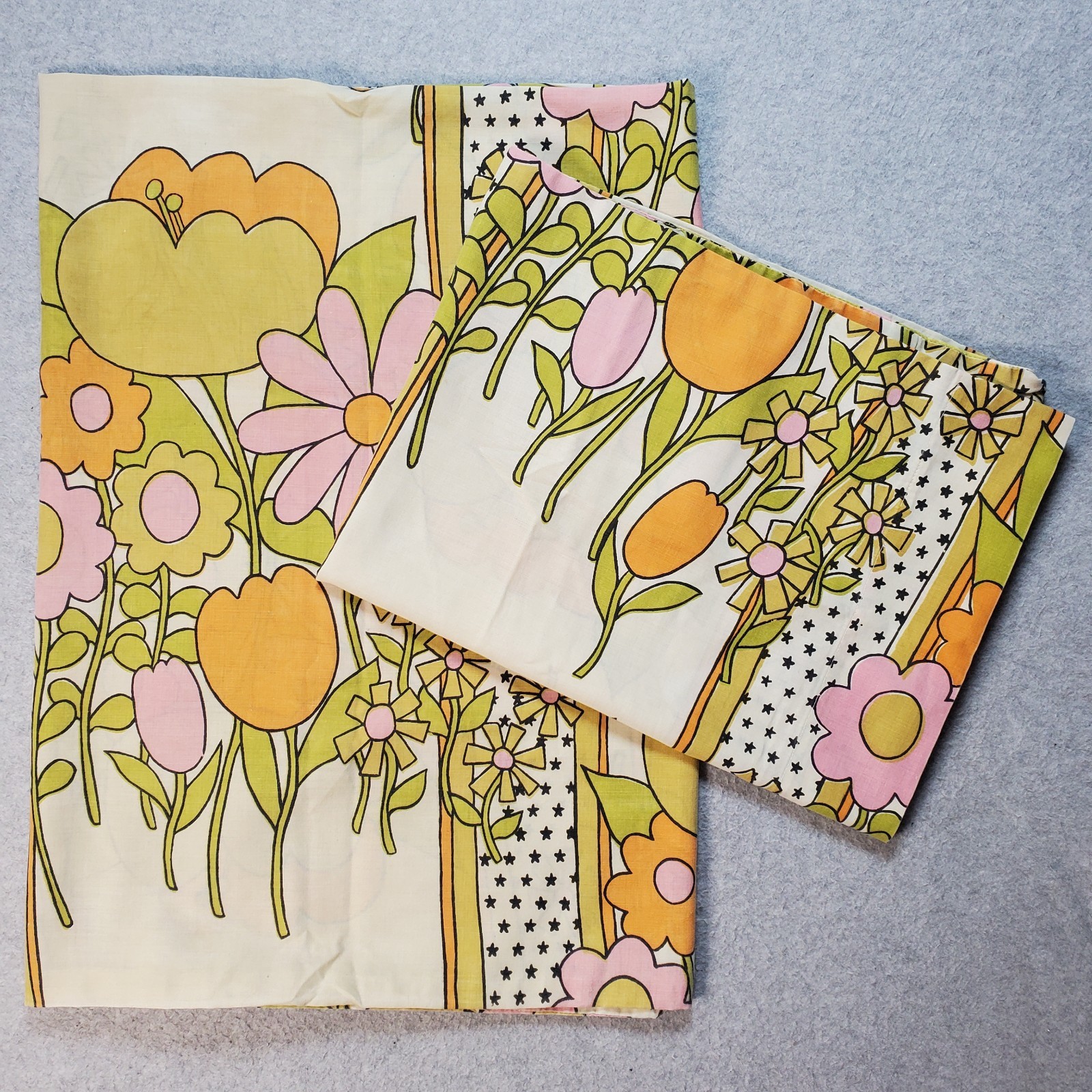Vtg Tastemaker by Mohawk Tulip Floral Polka Dot King Pillow Cases Set of 2 READ