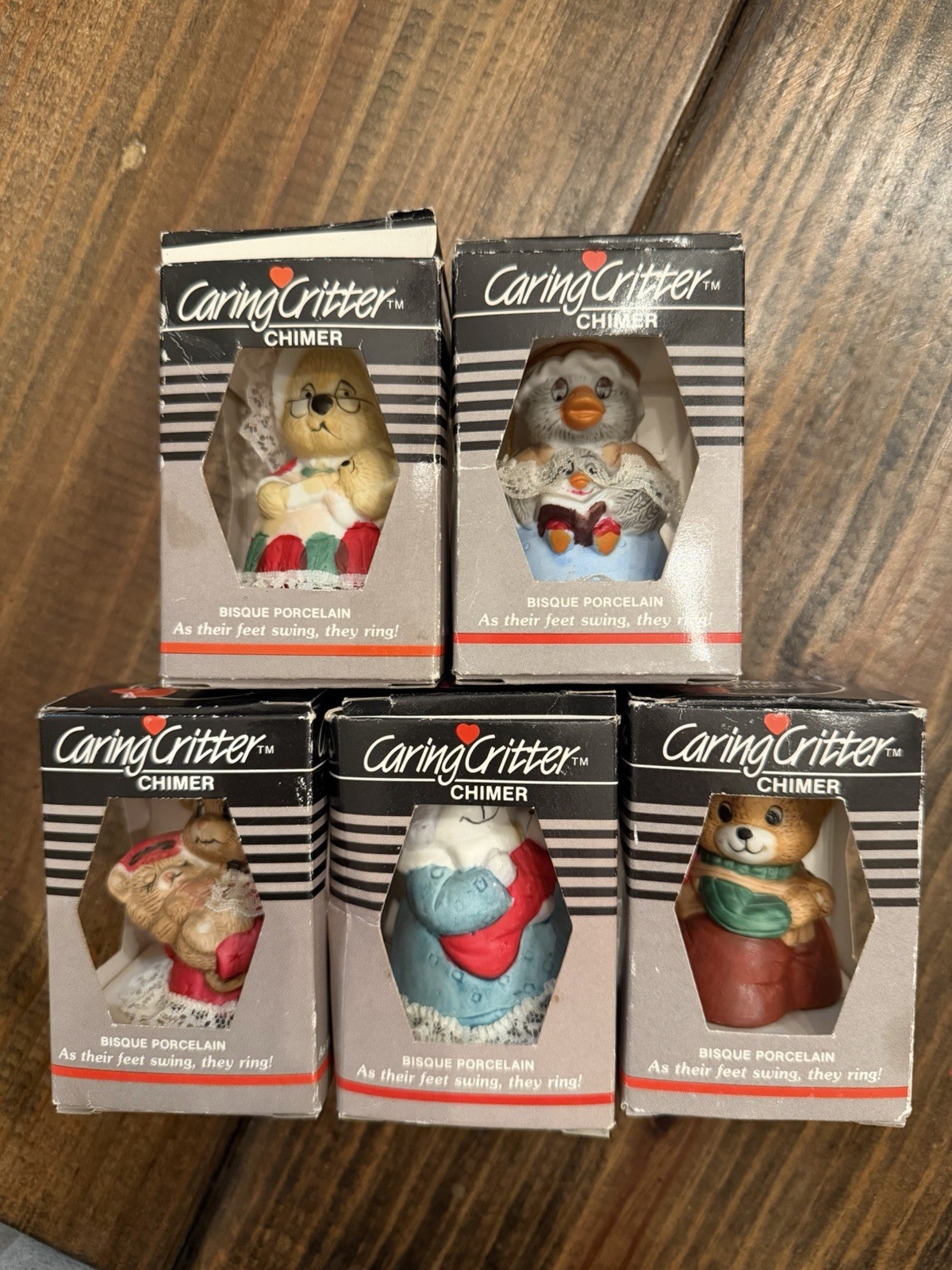 Charming Collection Of 5 Vintage JASCO Caring Critter Chimers Handcrafted USA