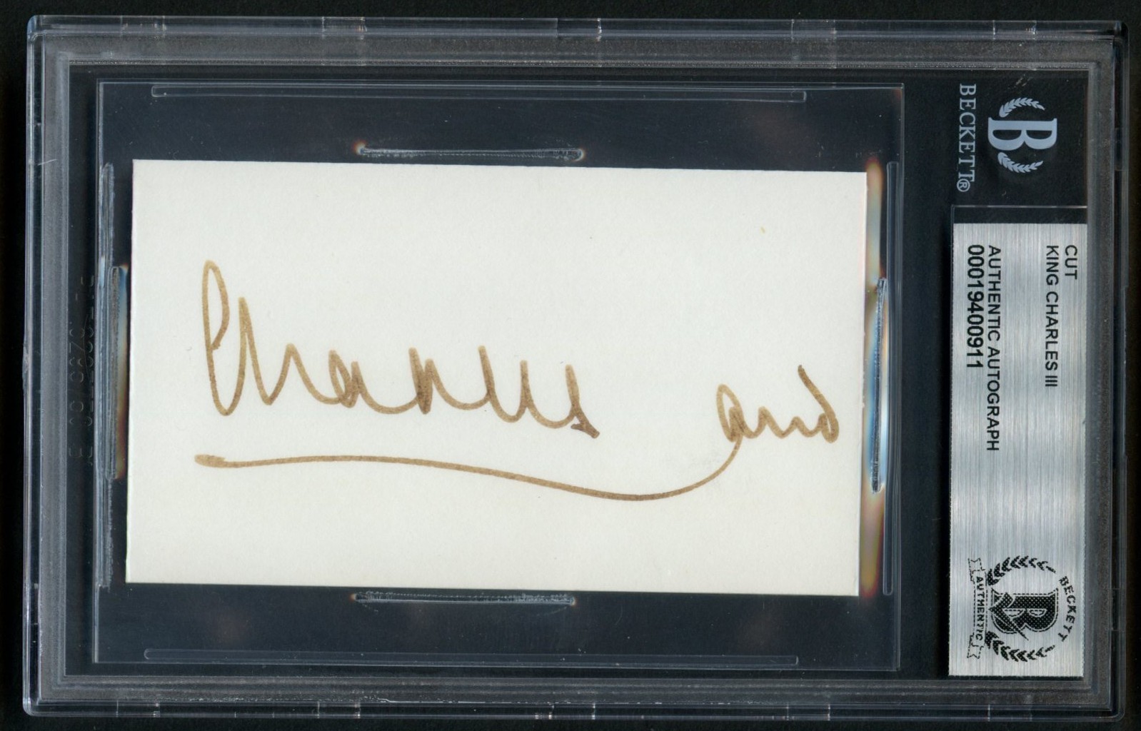 King Charles III signed autograph 2x3.5 Cut King of the United Kingdom BAS Slab King Charles III signed autograph 2x3.5 Cut King of the United Kingdom BAS Slab