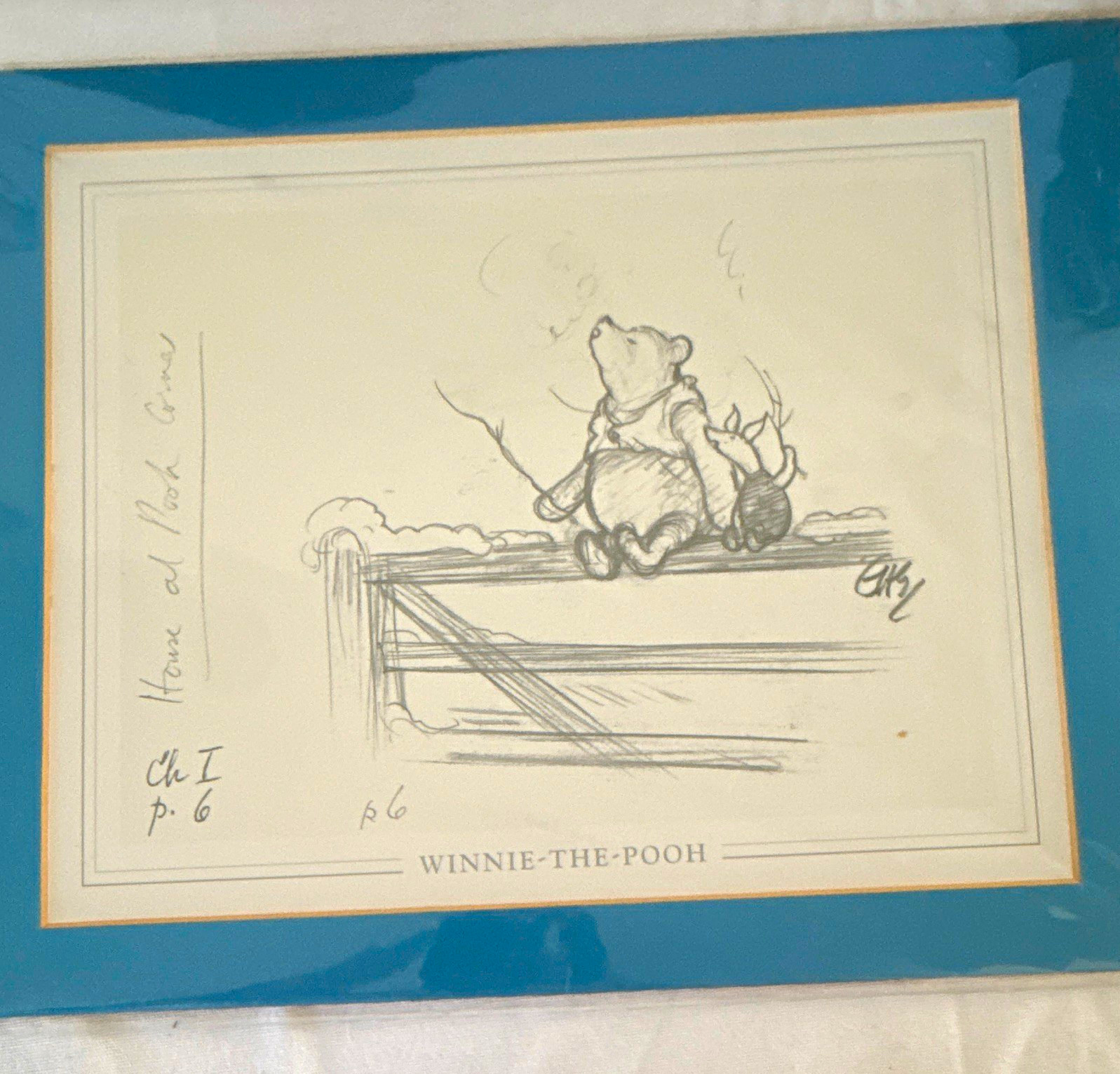 Disney Winnie-the-Pooh Pencil Sketch Animation Art Drawing, Matted