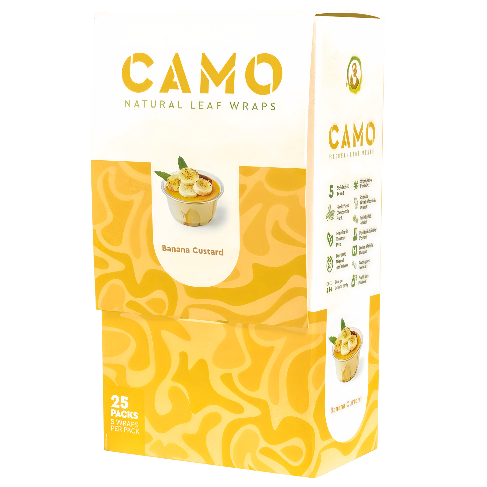 Camo Wraps Natural Leaf Banana Custard Herbal Rolling (Full Box of 25 Pouches) Camo Wraps Natural Leaf Banana Custard Herbal Rolling (Full Box of 25 Pouches)