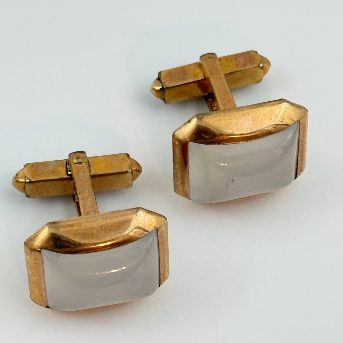 Vtg Anson Gold Tone Cufflinks White Inlay Mother of Pearls Mid Century