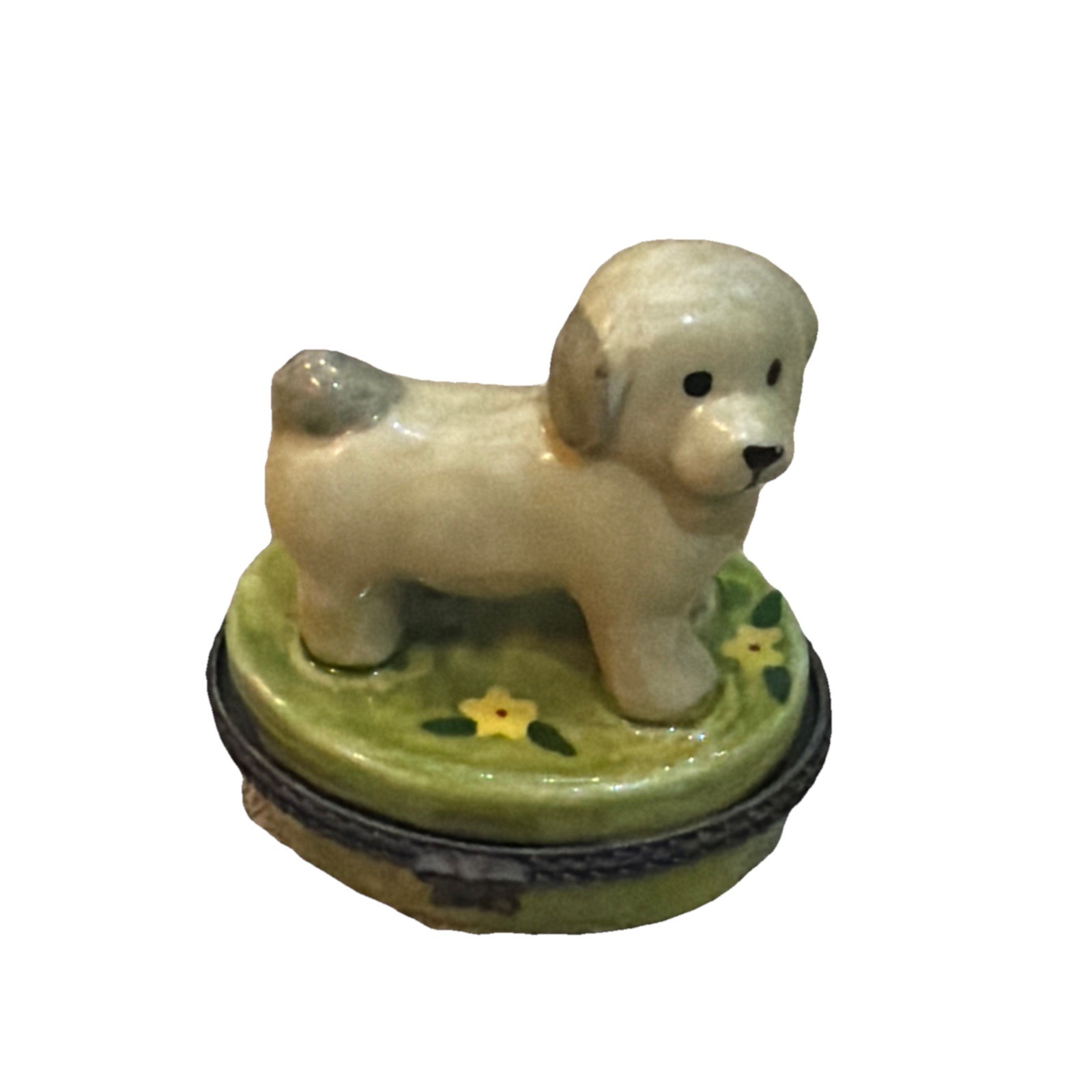 Vintage Porcelain Hinged TRINKET BOX Mini Dog Figurine Vintage Porcelain Hinged TRINKET BOX Mini Dog Figurine