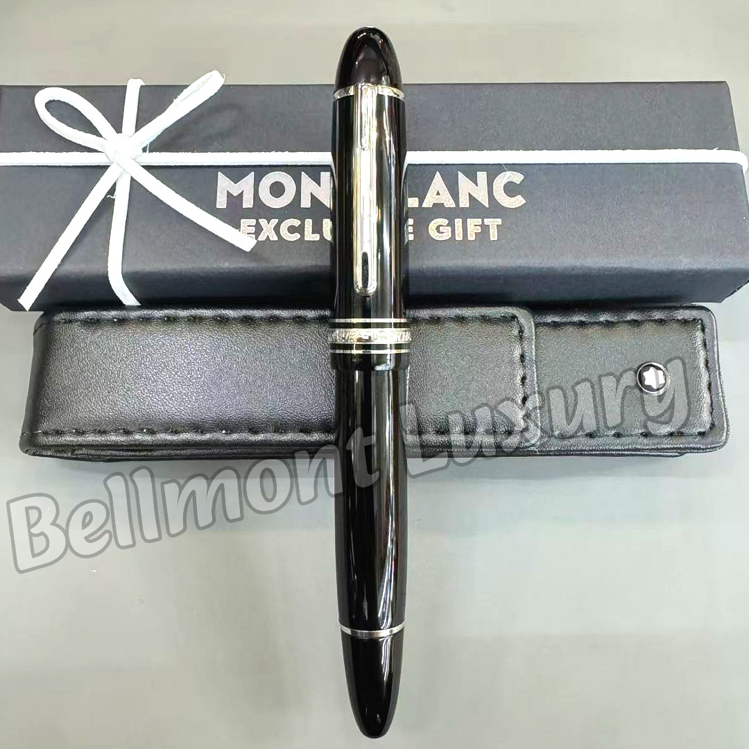 MONTBLANC Meisterstuck Black Resin Silver Trim Fountain Pen Box & Pouch
