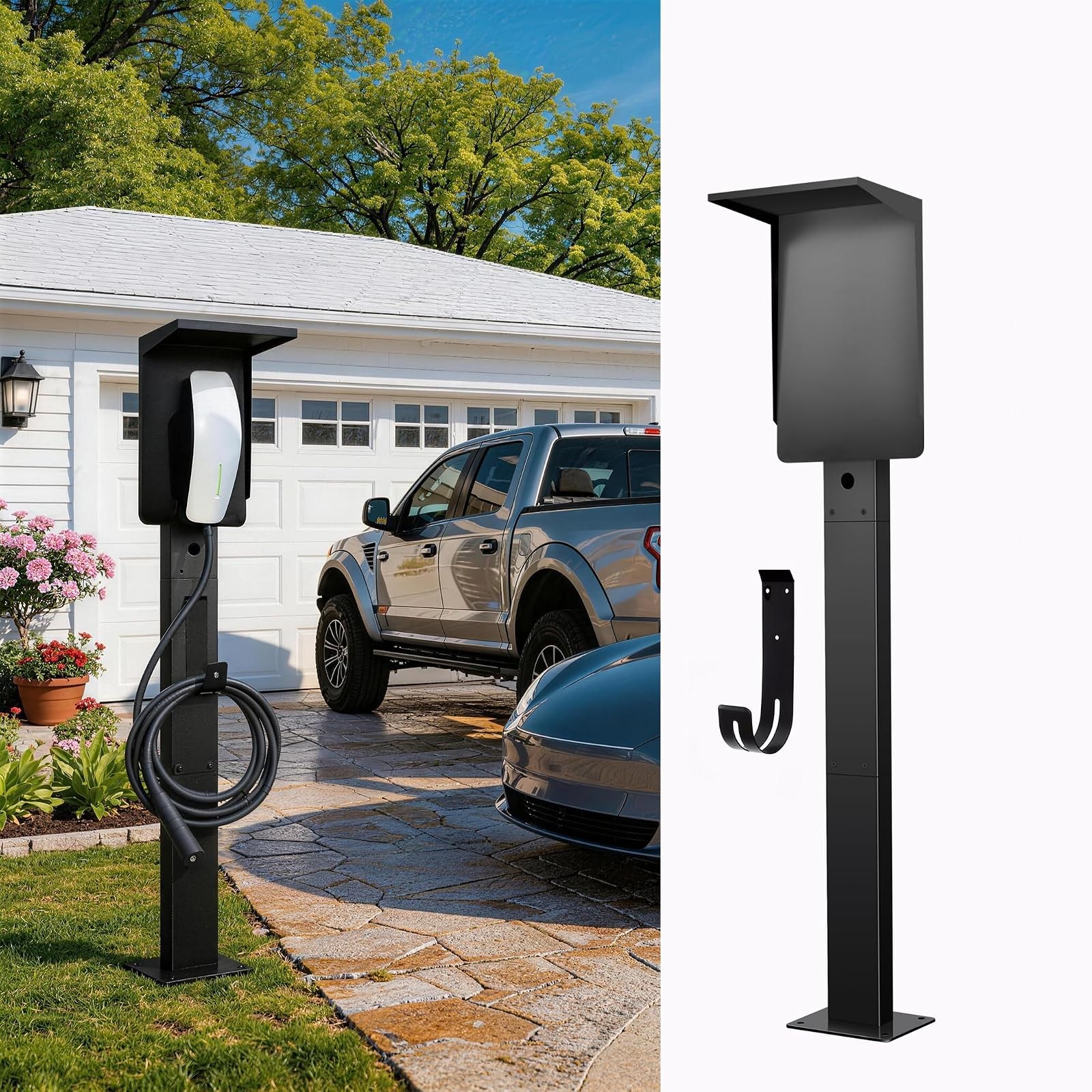 Heavy Duty EV Pedestal Outdoor Charger Weatherproof Black Heavy Duty EV Pedestal Outdoor Charger Weatherproof Black